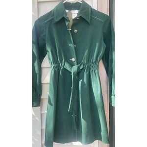 Bonwit Teller Vintage Girls Green 50s Coat Indian Buttons Coins Mad Men Sz12